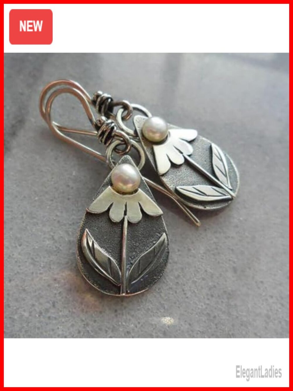 Vintage Flower Dangle Earrings with Imitation Pearl for Women